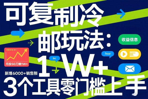 可复制冷邮件玩法：月投50刀賺1W+，新增6000+销售额，3个工具零门槛上手-创薯资源