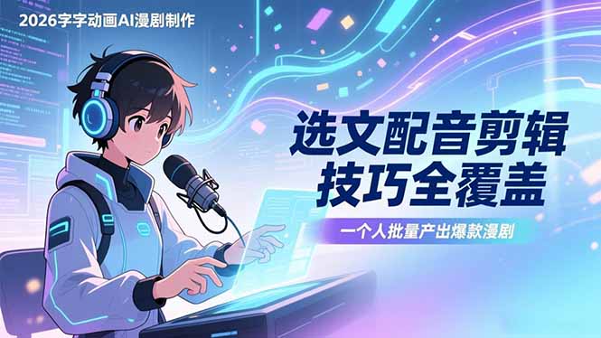 2026字字动画AI漫剧制作-1期，选文配音剪辑技巧全覆盖，一个人就能批量产出爆款漫剧-创薯资源