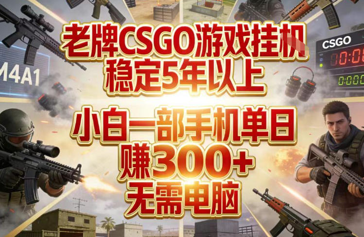 老牌CSGO游戏挂G，稳定5年以上，小白一部手机单日賺3张+，无需电脑【揭秘】-创薯资源