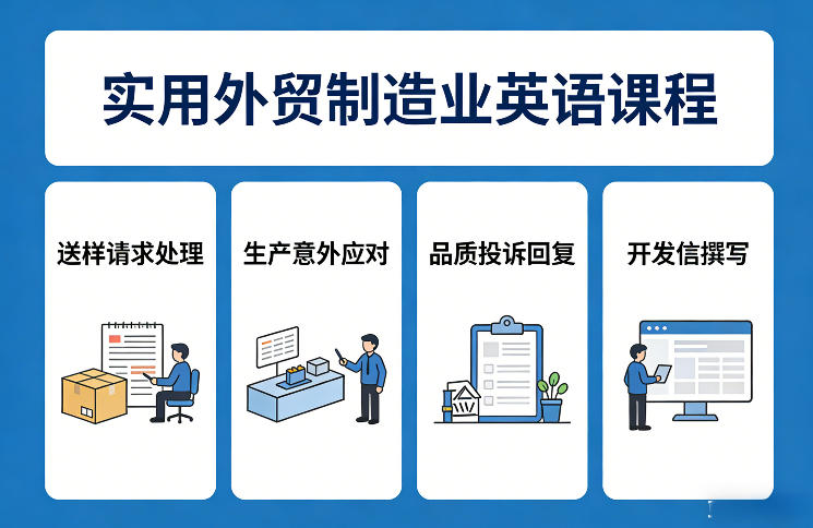 实用外贸制造业英语课程，教你专业处理送样请求、应对生产意外、回复品质投诉、撰写开发信等-创薯资源