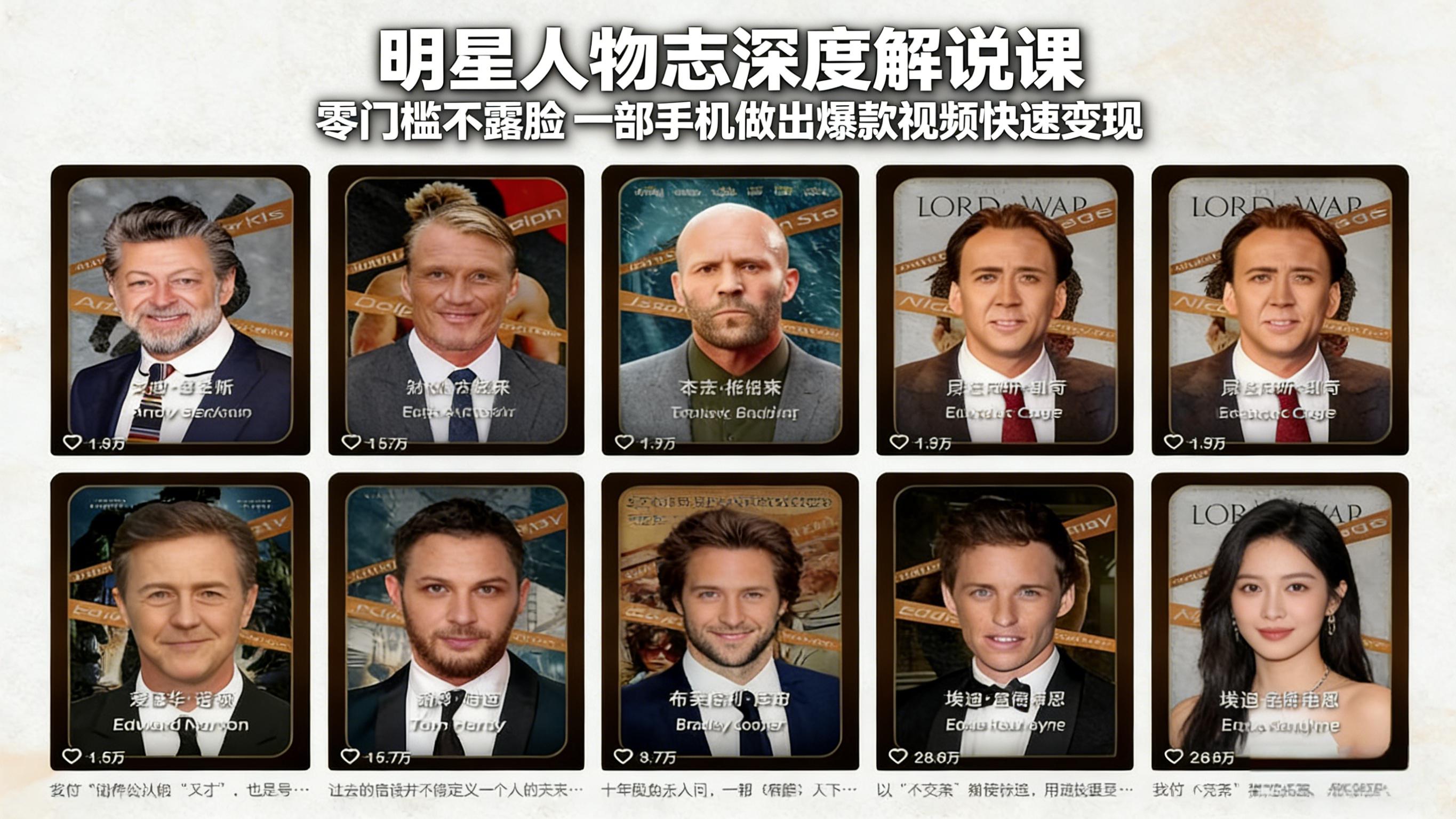 明星人物志深度解说课：零门槛不露脸，一部手机做出爆款视频快速变现-创薯资源