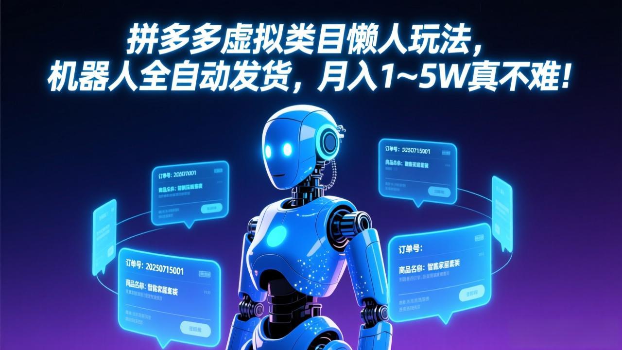 拼多多虚拟类目懒人玩法，机器人全自动发货，月入 1-5W 真不难！-创薯资源