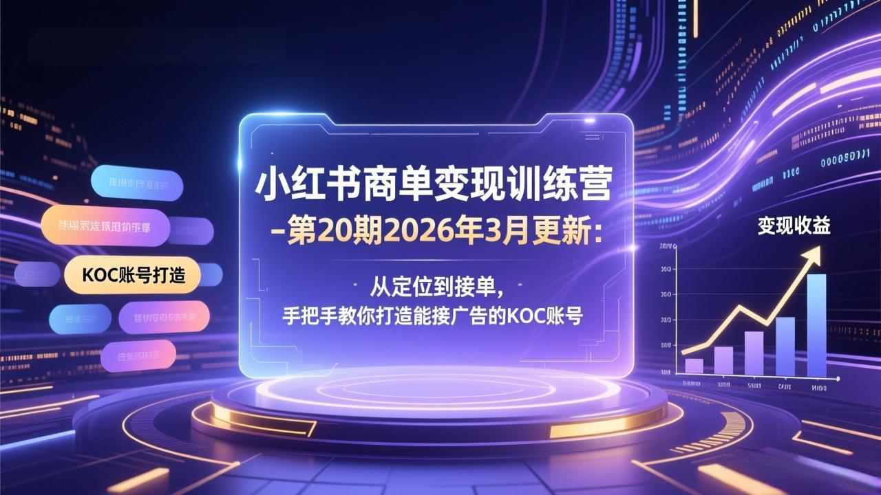 小红书商单变现训练营-第20期26年3月更新：从定位到接单，手把手教你打造能接广告的KOC账号-创薯资源