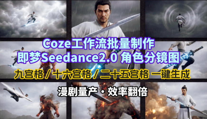 Coze工作流批量制作即梦Seedance2.0角色分镜图，九宫格-十六宫格-二十五宫格一键生成，漫剧量产，效率翻倍-创薯资源