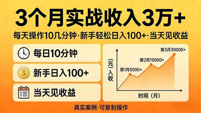 3个月实战收入3万+,每天操作10几分钟,新手轻松日入100+,当天见收益-创薯资源