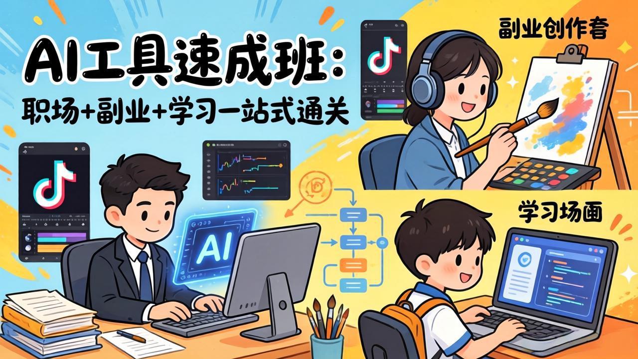 AI工具速成班:职场+副业+学习一站式通关,20+爆款类型+剪映技巧+抖音算法,0基础快速上手-创薯资源