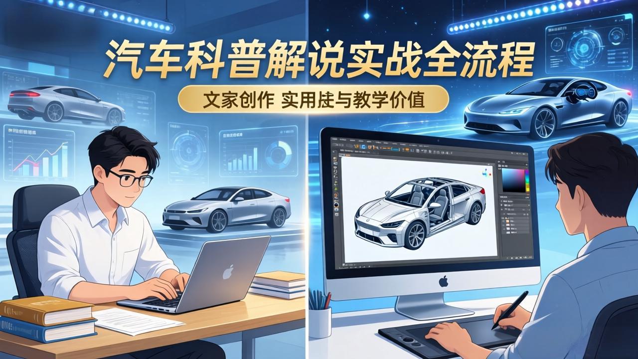 抖音汽车科普解说实战:文案+动画+画面处理+去水印全流程,打造专业汽车科普视频-创薯资源