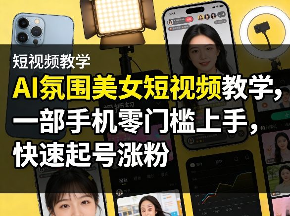 AI氛围美女短视频教学，一部手机零门槛上手，快速起号涨粉-创薯资源