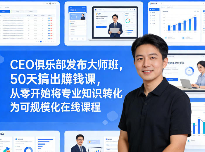 CEO俱乐部发布大师班，50天搞出賺钱课，从零开始将专业知识转化为可规模化在线课程-创薯资源