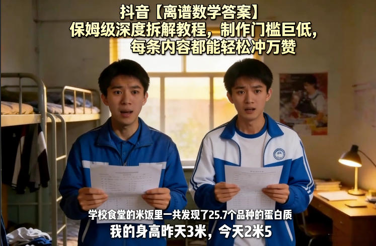 抖音【离谱数学答案】保姆级深度拆解教程，制作门槛巨低，每条内容都能轻松冲万赞，附详细步骤-创薯资源