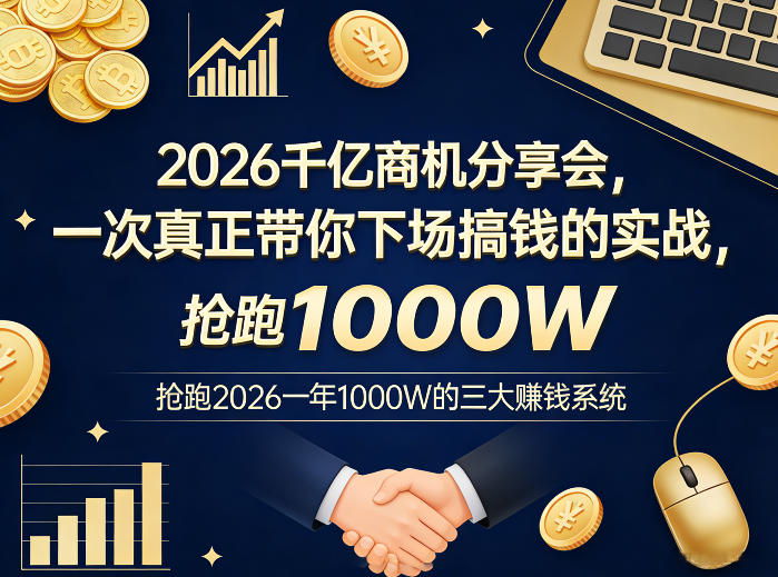 2026千亿商机分享会，一次真正带你下场搞钱的实战，抢跑2026一年1000W的三大賺钱系统-创薯资源