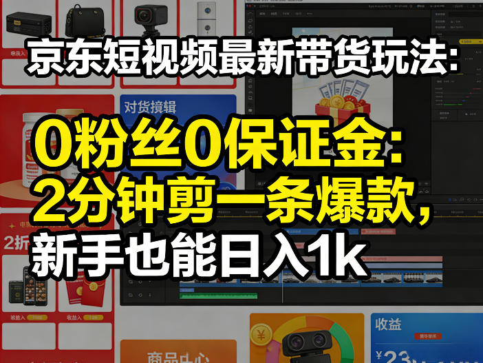 京东短视频最新带货玩法,0粉丝0保证金,2分钟剪一条爆款,新手也能日入1k+【揭秘】-创薯资源