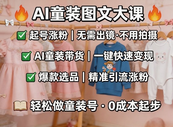 AI童装图文剪辑，某社群童装图文大课，起号涨粉、AI童装带货、爆款选品，无需出镜和拍摄-创薯资源
