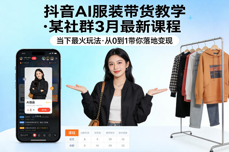 抖音AI服装带货教学,某社群3月最新课程,当下最火玩法,从0到1带你落地变现-创薯资源
