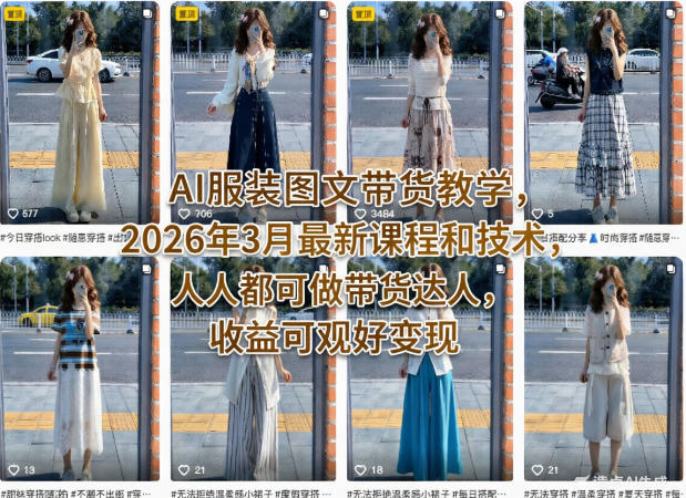 AI服装图文带货教学，2026年3月最新课程和技术，人人都可做带货达人，收益可观好变现-创薯资源