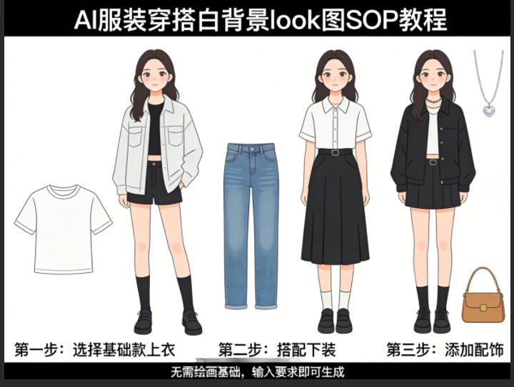 AI服装穿搭白背景look图SOP教程，不用会画画，提几句具体要求，AI就能还你一个奇迹-创薯资源