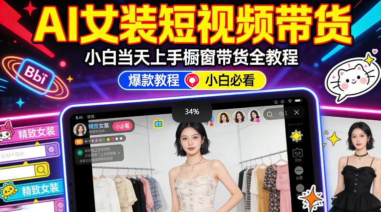 AI女装短视频橱窗带货：小白零门槛当天上手，高佣金爆款轻松賺！-创薯资源