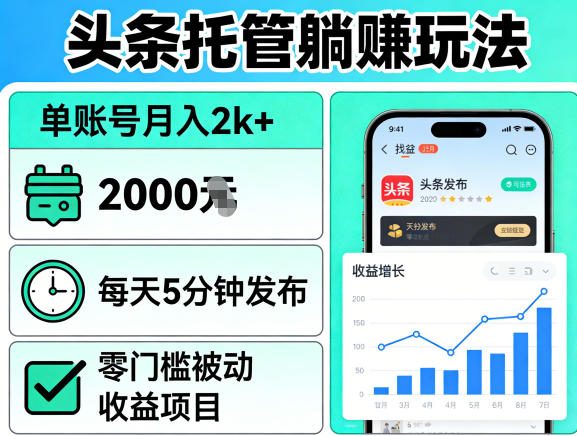 头条托管躺賺玩法,单账号月入2k+,每天5分钟发布即可,零门槛被动收益项目【揭秘】-创薯资源