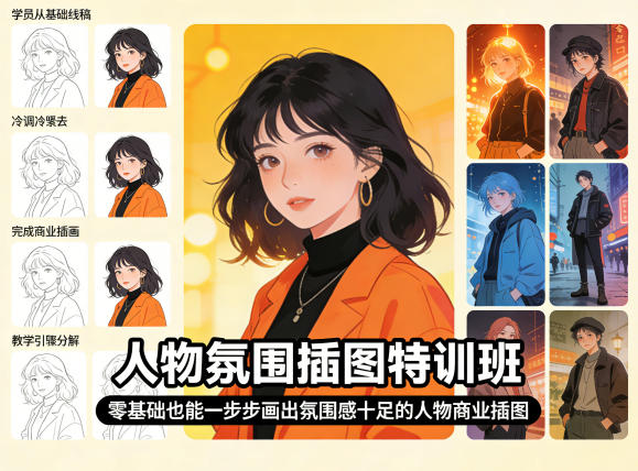 人物氛围插图特训班，零基础也能一步步画出氛围感十足的人物商业插图-创薯资源