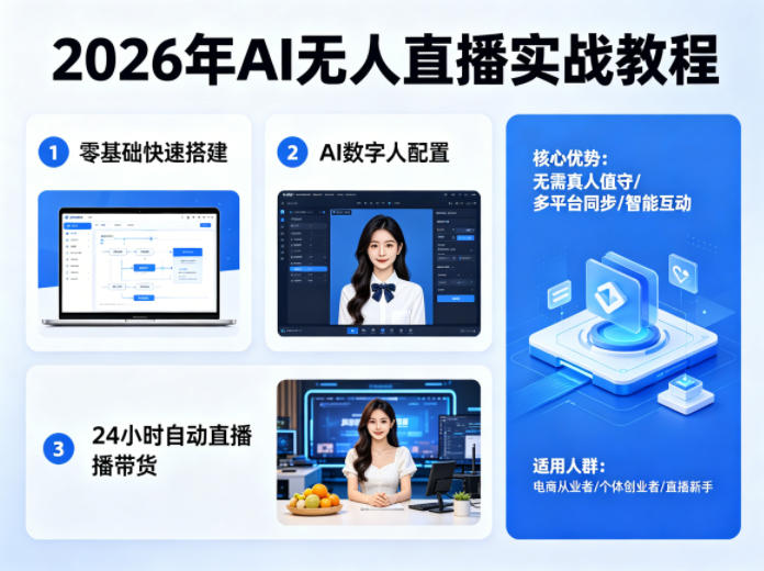 2026年AI无人直播实战教程，零基础也能快速搭建AI数字人无人直播间，实现24小时自动直播带货-创薯资源