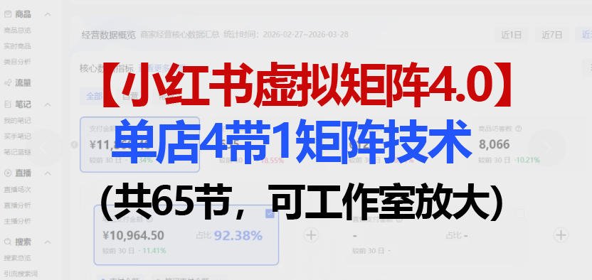 小红书虚拟矩阵4.0技术：单店4带1矩阵(共65节，可工作室放大)-创薯资源