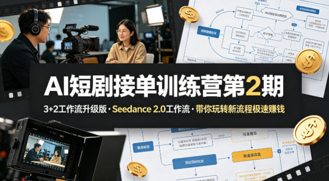 AI短剧接单训练营第2期,3+2工作流升级版,Seedance 2.0工作流,带你玩转新流程极速賺钱-创薯资源