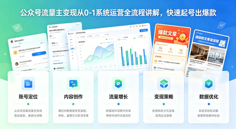 公众号流量主变现从0-1系统运营全流程讲解,快速起号出爆款-创薯资源