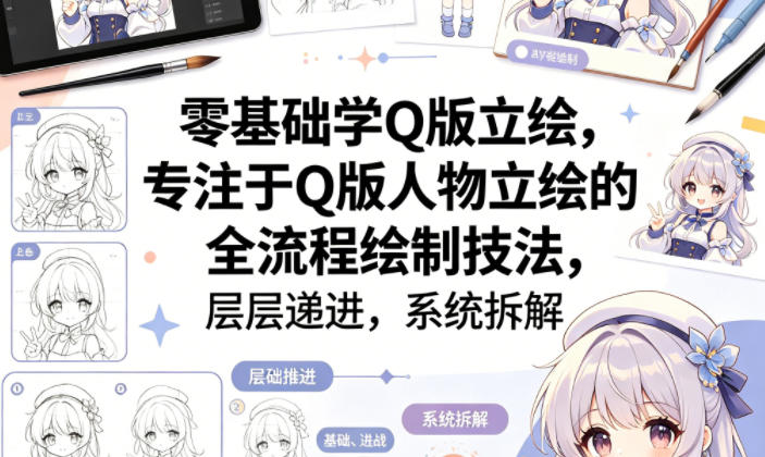 零基础学Q版立绘，专注于Q版人物立绘的全流程绘制技法，层层递进，系统拆解-创薯资源