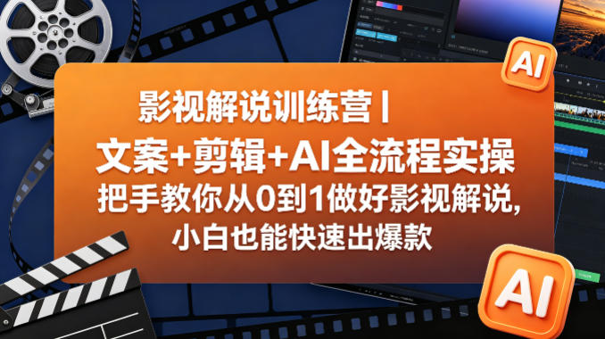 影视解说训练营｜文案+剪辑+AI全流程实操，把手教你从0到1做好影视解说，小白也能快速出爆款-创薯资源