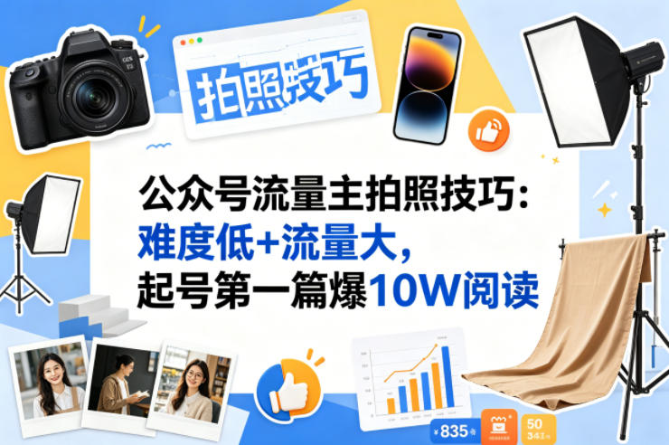 公众号流量主之拍照技巧赛道，难度低+流量大，起号第一篇就爆了10w阅读-创薯资源