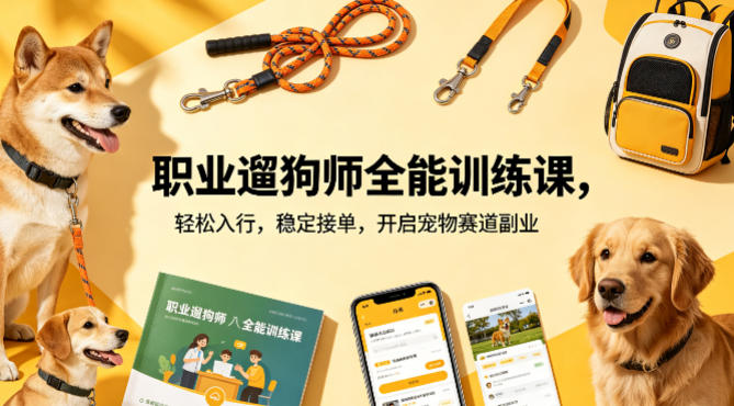 职业遛狗师全能训练课，轻松入行，稳定接单，开启宠物赛道副业-创薯资源