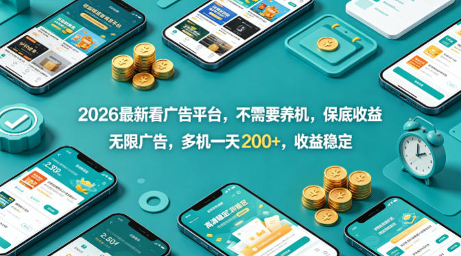 2026最新看广告平台，不需要养机，保底收益，无限广告，多机一天200+，收益稳定【揭秘】-创薯资源