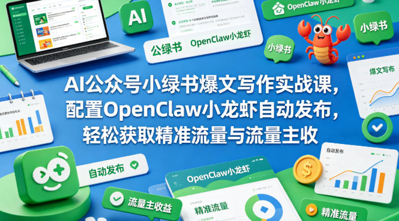 AI公众号小绿书爆文写作实战课，配置OpenClaw小龙虾自动发布，轻松获取精准流量与流量主收益-创薯资源