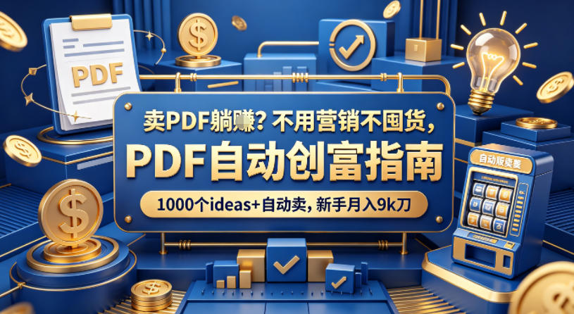 卖PDF躺賺？不用营销不囤货，PDF自动创富指南，1000个ideas+自动卖，新手月入9k刀【原创双语字幕】-创薯资源