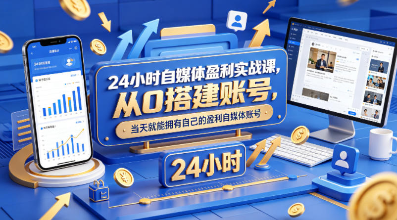 24小时自媒体盈利实战课，从0搭建账号，当天就能拥有自己的盈利自媒体账号-创薯资源