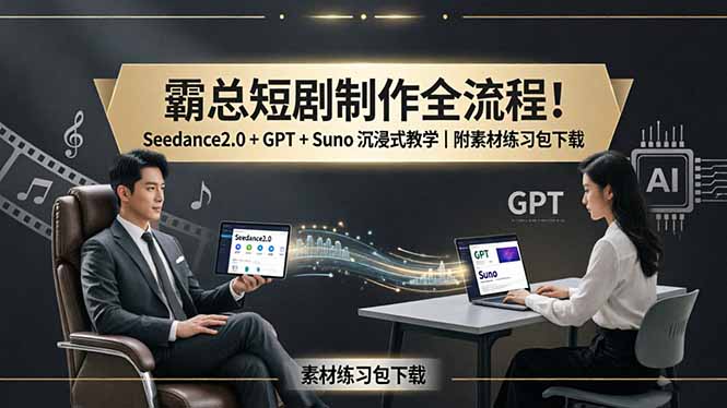 霸总短剧制作全流程！Seedance2.0 + GPT + Suno 沉浸式教学｜附素材练习包下载-创薯资源