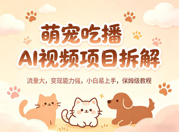 萌宠吃播AI视频项目拆解，流量大，变现能力强，小白易上手，保姆级教程-创薯资源