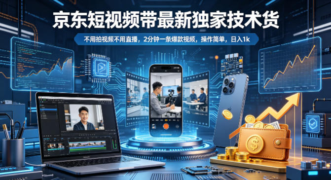 京东短视频带货最新独家技术，不用拍视频不用直播，2分钟一条爆款视频，操作简单，日入1k+【揭秘】-创薯资源
