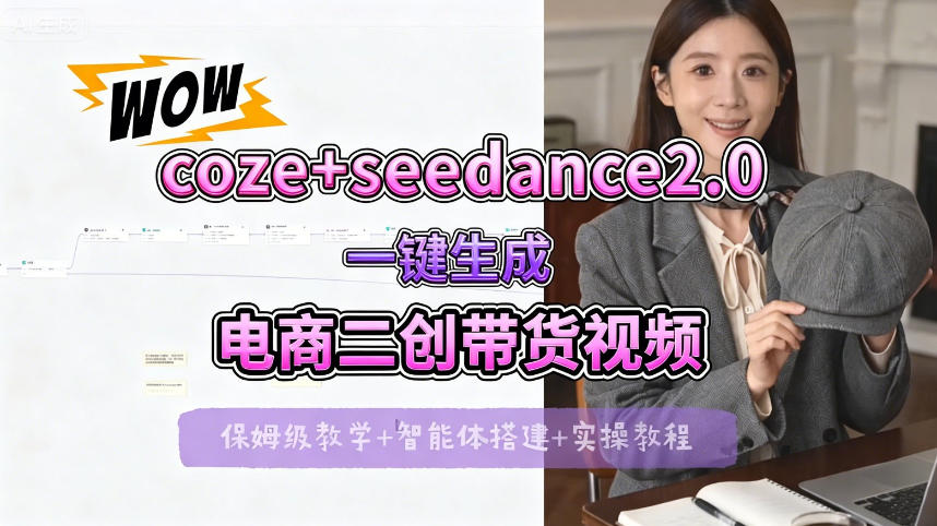 【Coze工作流搭建实操教程】seedance2.0+coze一键生成电商二创带货视频，全流程保姆级教学-创薯资源