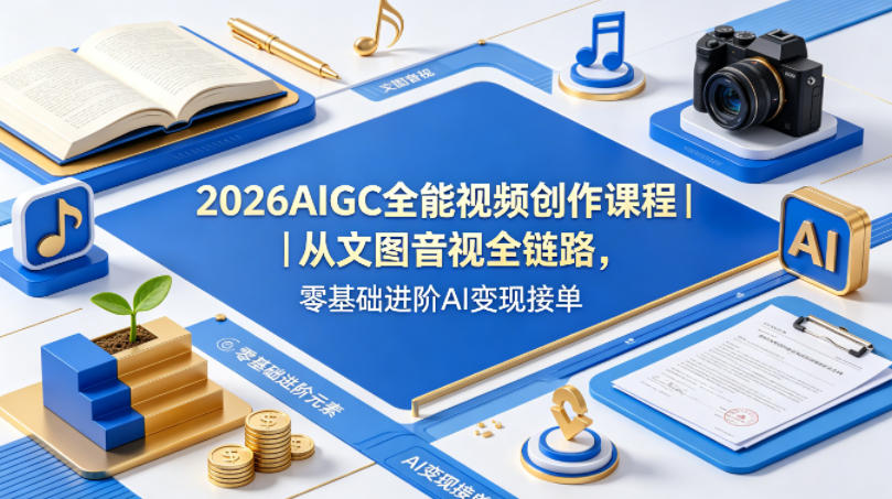 2026AIGC全能视频创作课程｜从文图音视全链路，零基础进阶AI变现接单-创薯资源