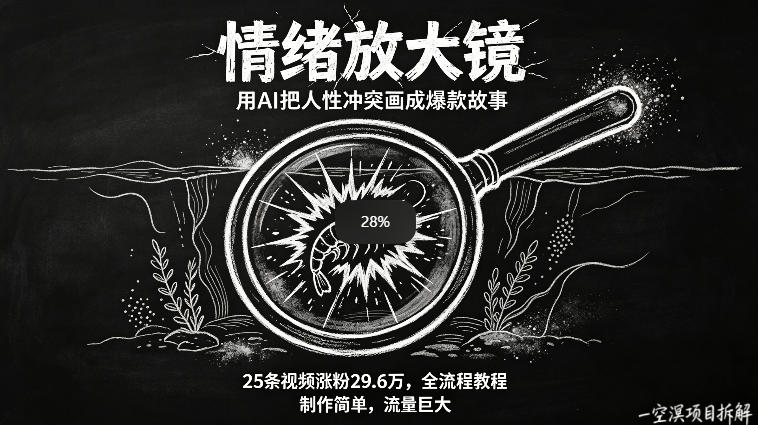 AI制作“情绪放大镜“视频，25条视频涨粉29.6W粉，流量巨大，制作简单，全流程教程-创薯资源
