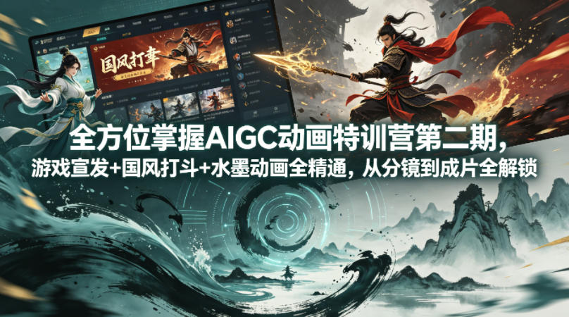 全方位掌握AIGC动画特训营第二期，游戏宣发+国风打斗+水墨动画全精通，从分镜到成片全解锁-创薯资源