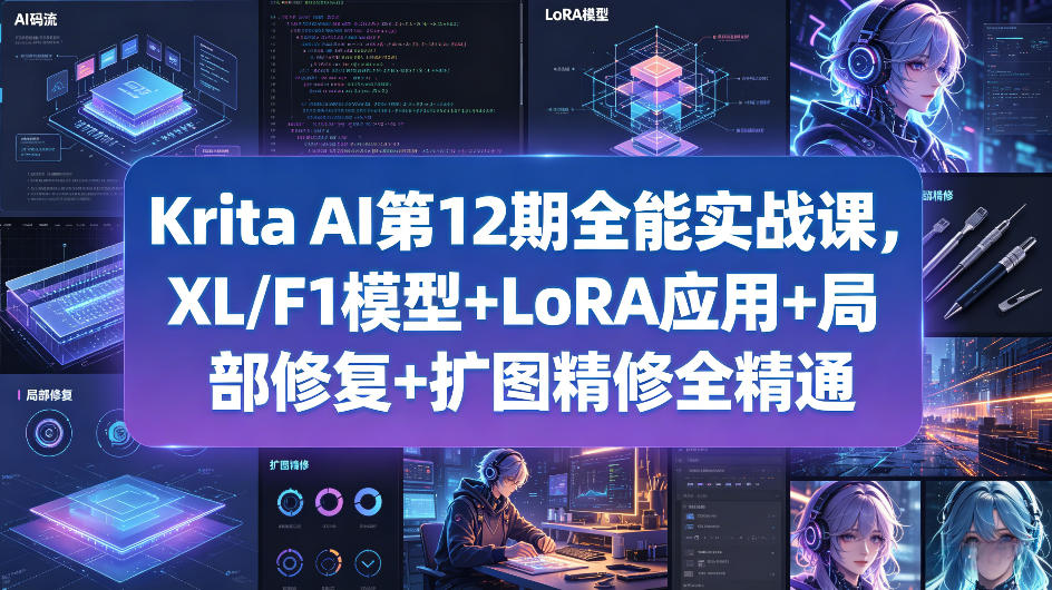 Krita AI第12期全能实战课，XL/F1模型+LoRA应用+局部修复+扩图精修全精通-创薯资源
