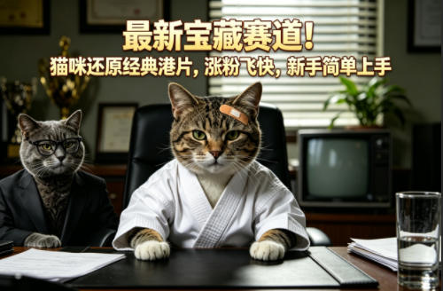 最新宝藏赛道！猫咪还原经典港片，涨粉飞快，新手简单上手-创薯资源
