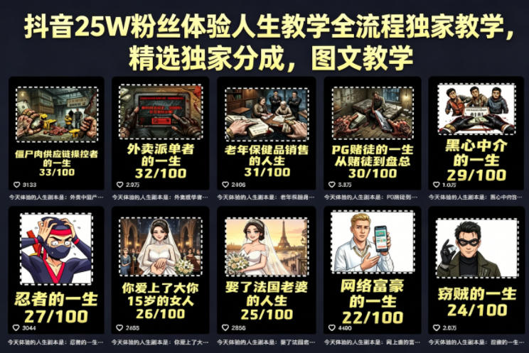 抖音25W粉丝体验人生教学全流程独家教学，精选独家分成，图文教学-创薯资源