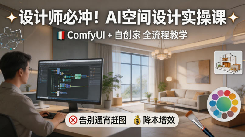 设计师必冲！AI空间设计实操课，ComfyUI+自创家全教学，告别通宵赶图，降本增效-创薯资源