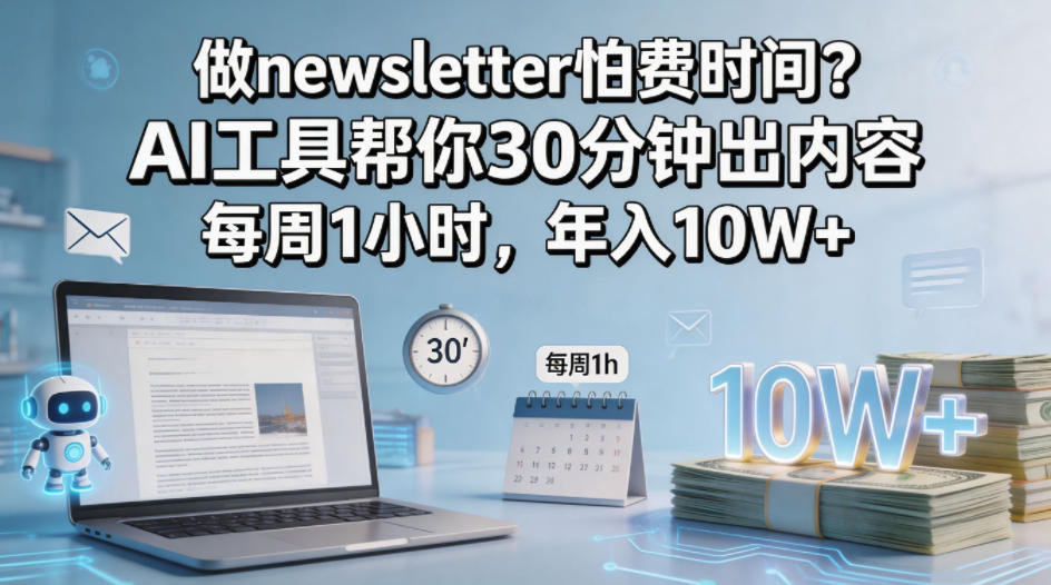 做newsletter怕费时间？AI工具帮你30分钟出内容，每周1小时，年入10W+！【原创双语字幕】-创薯资源