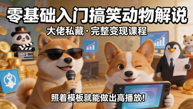 零基础入门搞笑动物解说，大佬私藏完整变现课程，照着模板就能做出高播放-创薯资源