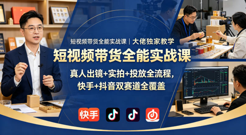 短视频带货全能实战课｜大佬独家教学，真人出镜+实拍+投放全流程，快手+抖音双赛道全覆盖-创薯资源