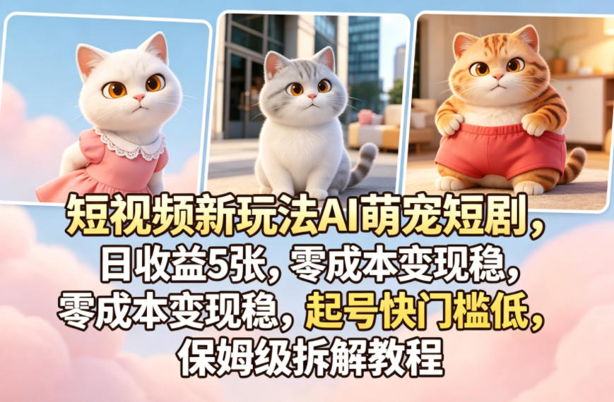 短视频新玩法AI萌宠短剧，日收益5张，零成本变现稳，起号快门槛低，保姆级拆解教程-创薯资源